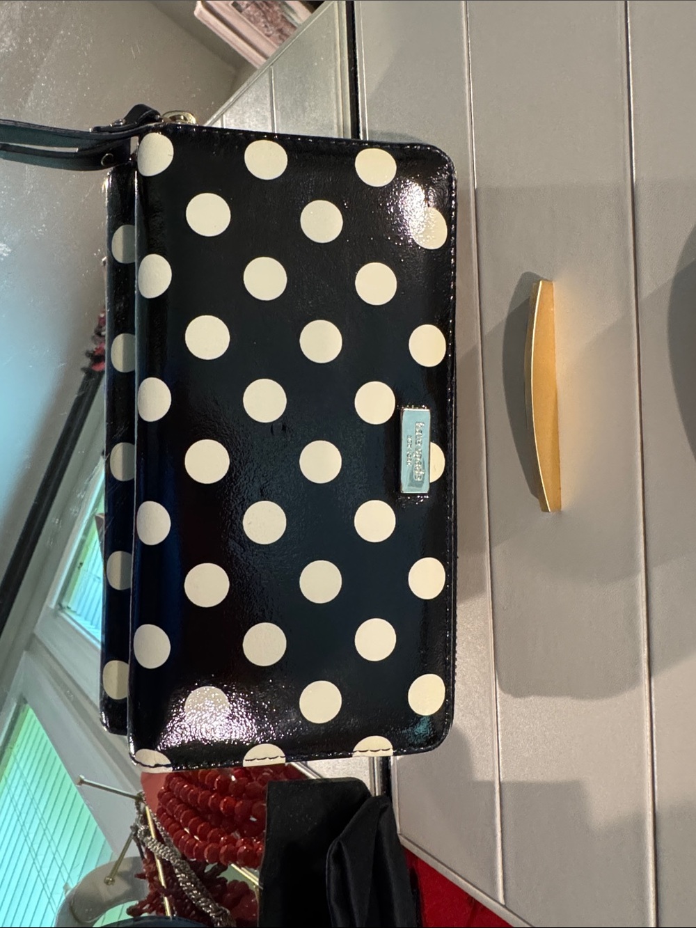 kate spade Black and White Polka Dot Patent Wallet